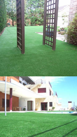 fotos de patios con grama artificial