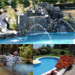 decoracion en el jardin de la piscina